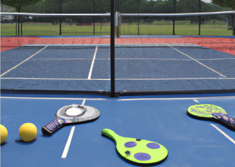 Pickleball paddles on a court